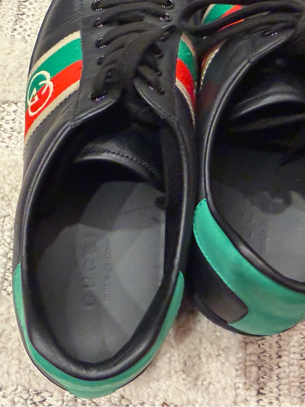 Gucci Black Leather Sneakers with Red and Green Web Stripe - Picture 6 of 6